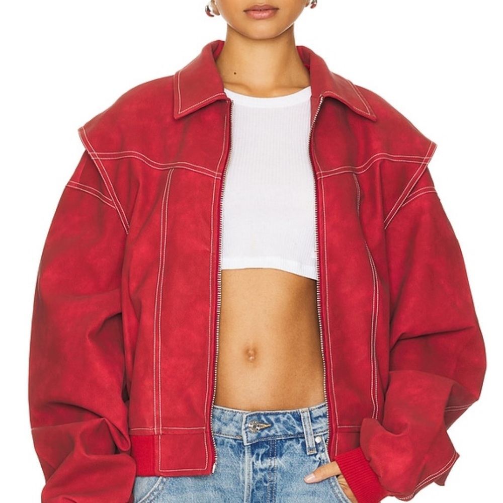 LIONESS Vista Bomber Jacket in Crimson